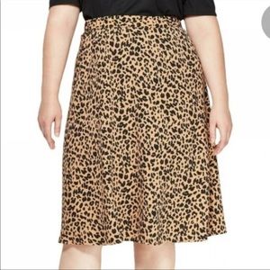 Ava & Viv Plus Size Leopard Animal Print Midi Pull on Skirt Size X 14/16